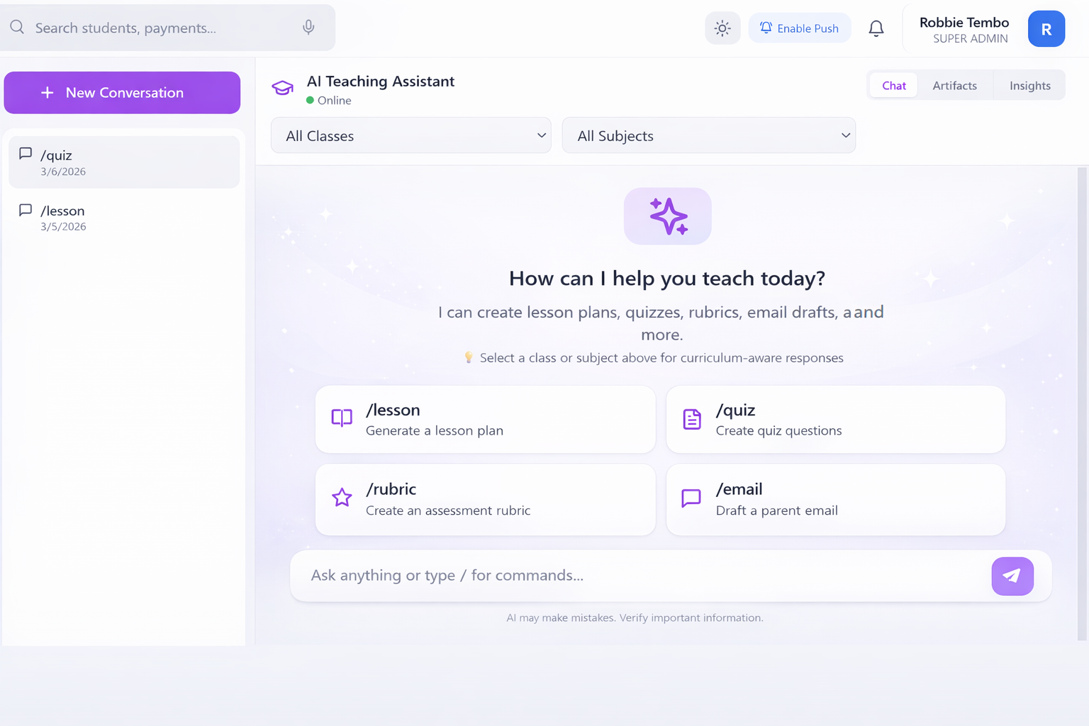 Teacher AI Mockup Dashboard