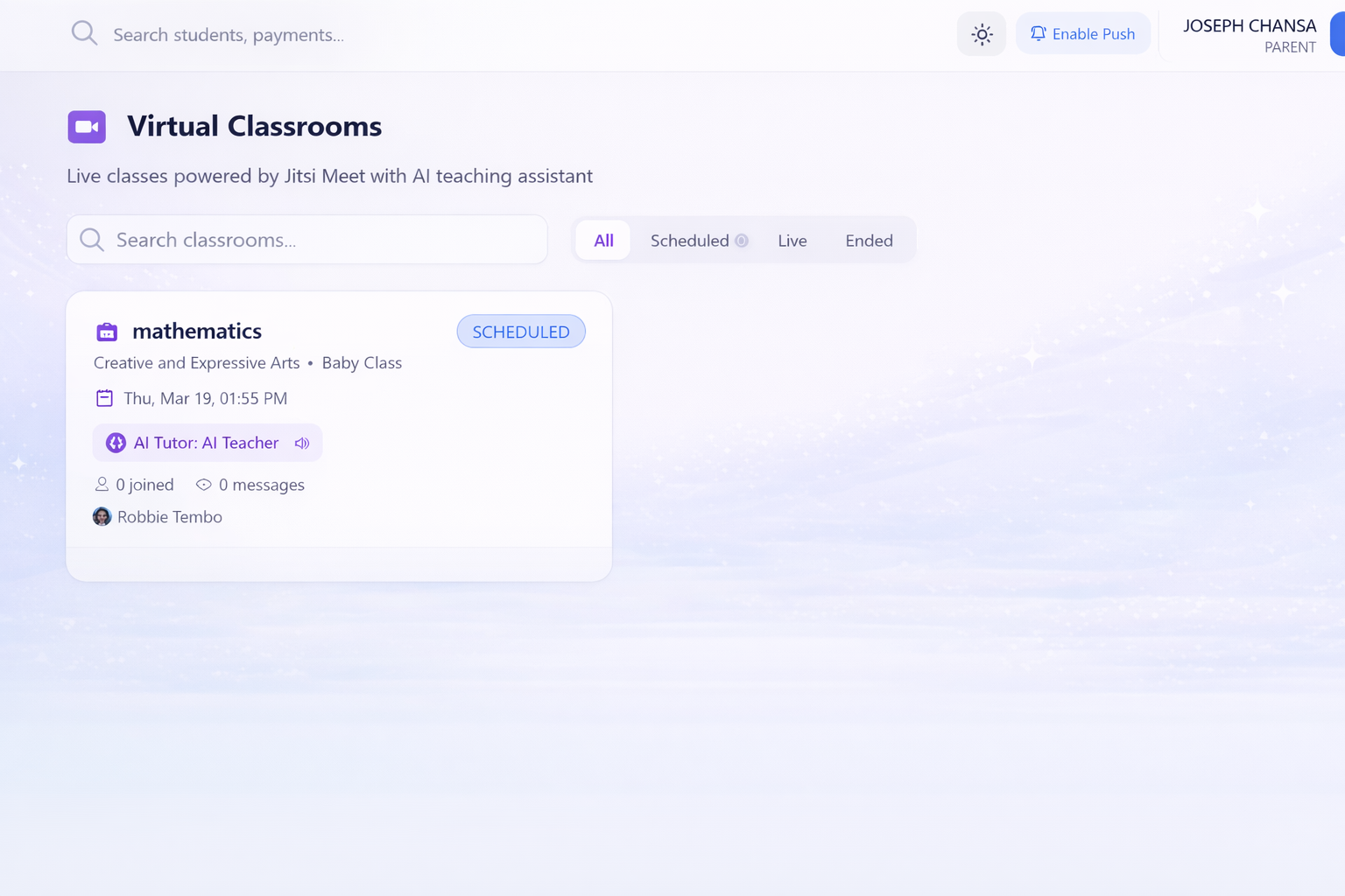 Student Virtual Class Dashboard